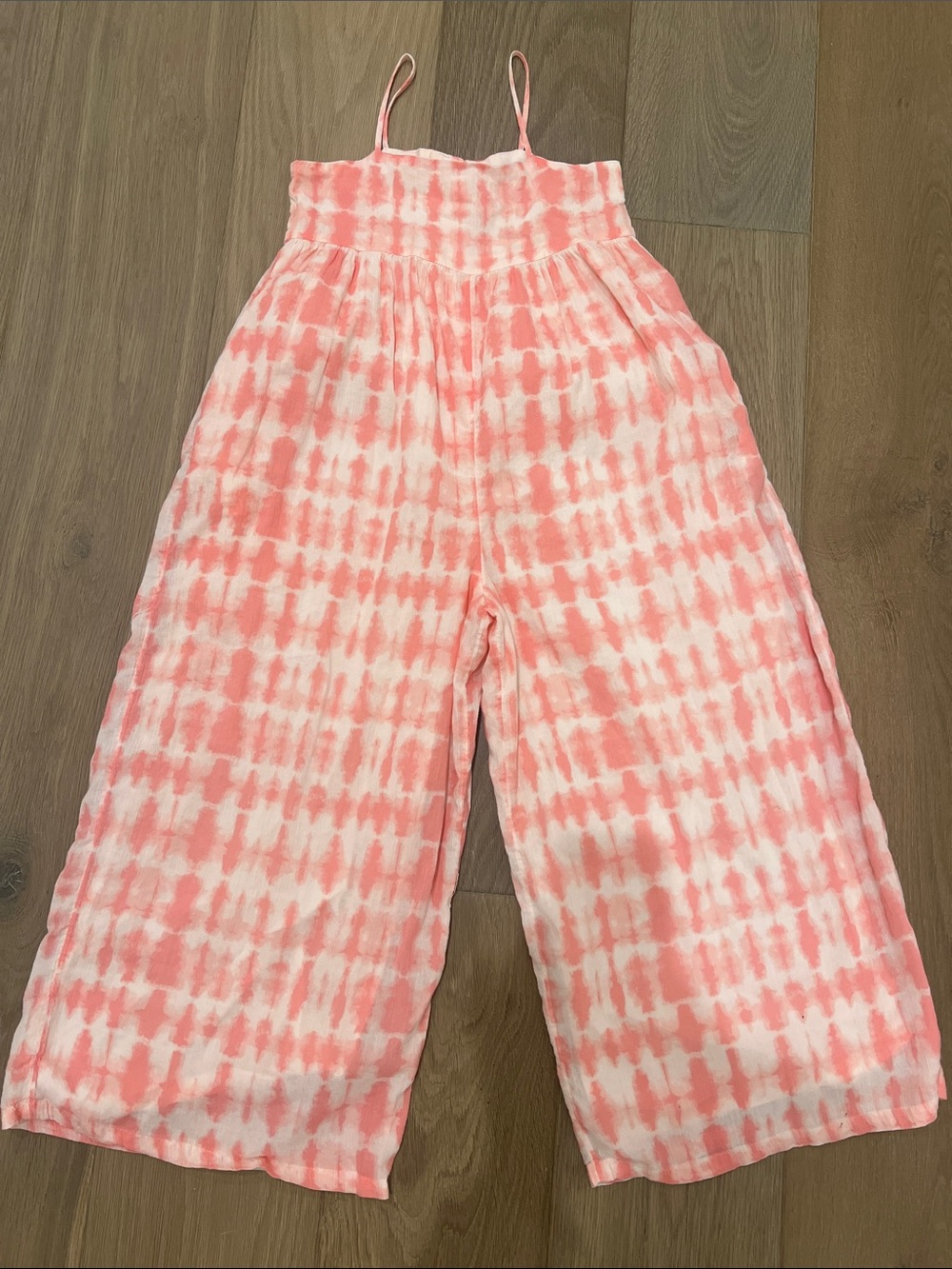 Girls Coral Pink Tie-Dye Wide-Leg Jumpsuit